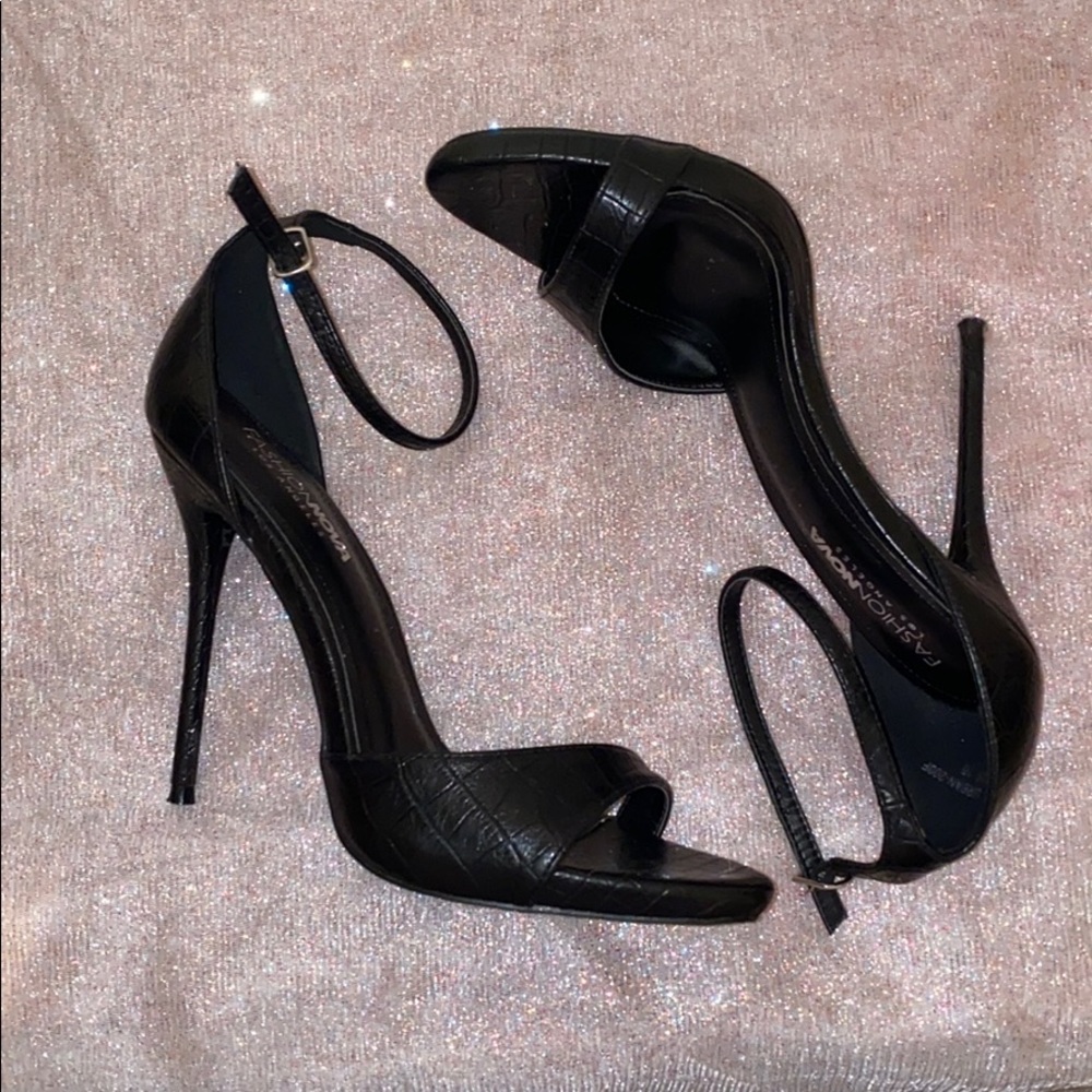 Black strap heels